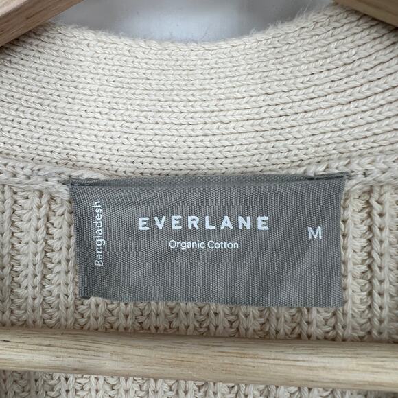 Everlane Boxy Cardigan Organic Everyday Cotton Medium Canvas White Sweater VNeck - Picture 5 of 8